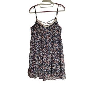 Women's Maurices Navy Floral Boho Crochet V-Neck Flowy Sundress | Size Small